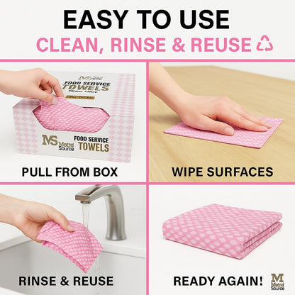 13" x 23" Pink Diamond-Pattern Reusable Foodservice Towels – Cloth-Like Low-Lint 1/4-Fold Cleaning Wipes for Restaurants, Kitchens & Bars | 200 Count Bulk Case