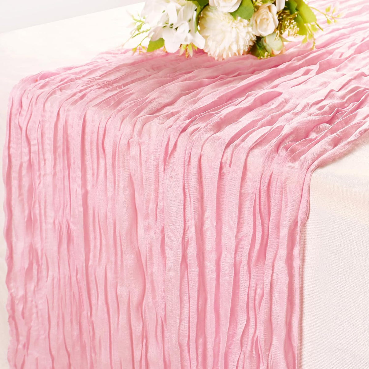 Cheesecloth Table Runner Light Pink 10FT Gauze Rustic Cheese Cloth Dining Table Decor Runners Long for Mother's Day Party Wedding Bridal Easter Birthday Decorations 1Pack 35x120 Inches