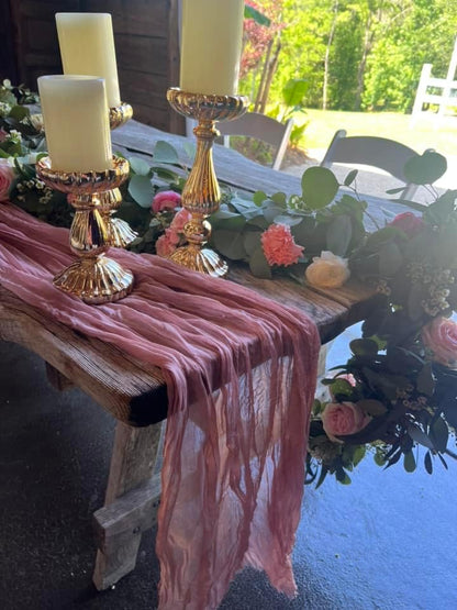 Cheesecloth Table Runner Light Pink 10FT Gauze Rustic Cheese Cloth Dining Table Decor Runners Long for Mother's Day Party Wedding Bridal Easter Birthday Decorations 1Pack 35x120 Inches
