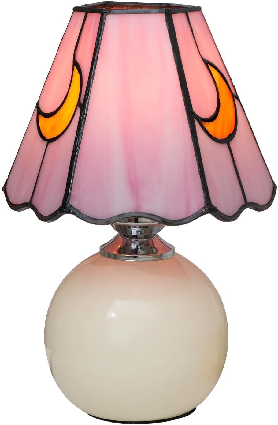 Tiffany Style Moon Mushroom Stained Glass Table Lamp Pink Cute Small Table Lamp Bedroom Bedside lamp Living Room Dining Room Office Decoration Desk lamp Home Decoration Creative Gift
