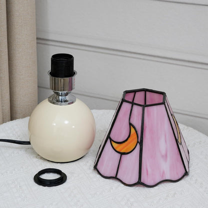 Tiffany Style Moon Mushroom Stained Glass Table Lamp Pink Cute Small Table Lamp Bedroom Bedside lamp Living Room Dining Room Office Decoration Desk lamp Home Decoration Creative Gift