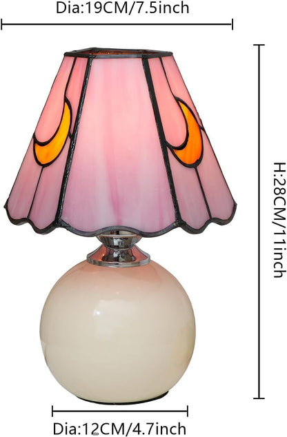 Tiffany Style Moon Mushroom Stained Glass Table Lamp Pink Cute Small Table Lamp Bedroom Bedside lamp Living Room Dining Room Office Decoration Desk lamp Home Decoration Creative Gift