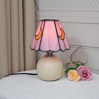 Tiffany Style Moon Mushroom Stained Glass Table Lamp Pink Cute Small Table Lamp Bedroom Bedside lamp Living Room Dining Room Office Decoration Desk lamp Home Decoration Creative Gift