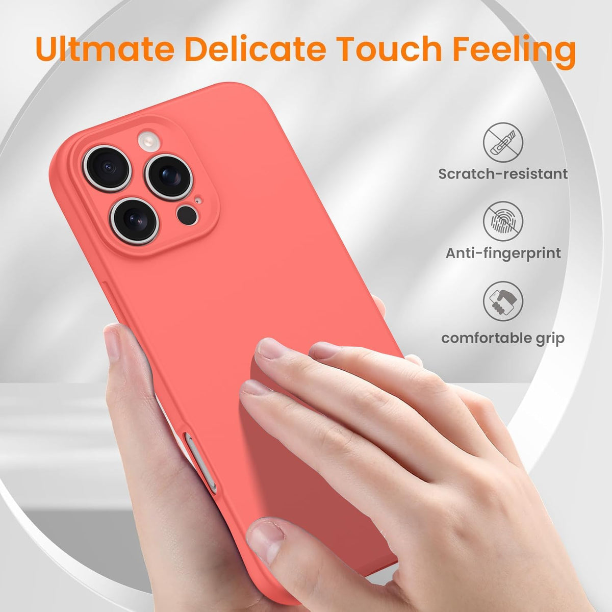 Compatible with iPhone 16 Pro Max Case, Liquid Silicone Upgrade [Camera Protection] [Soft Anti-Scratch Microfiber Lining] Shockproof Phone Case (Peach)