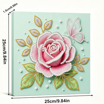 DIY Pearl Art Painting Handcraft Kit for Adults Beginners, Self-Adhesive Home Wall Decoration, Creative Design, Framed Painting with Tools-Pink Rose