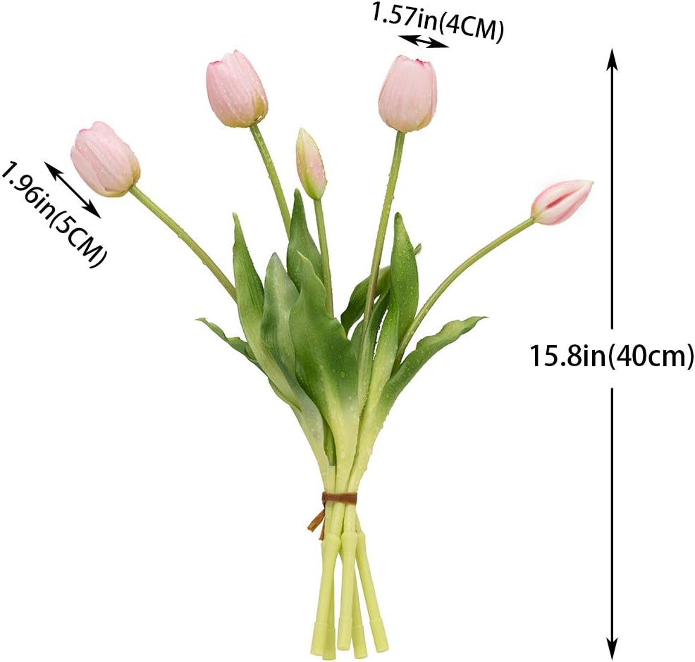 15Pcs Artificial Tulips Flowers, Soft Touch Realistic Latex Tulips Bouquet for Home Office Wedding Party Garden Decor, Fake Flowers for Dining Table Living Room Spring(Light Pink,15pcs)