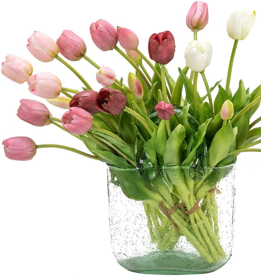 15Pcs Artificial Tulips Flowers, Soft Touch Realistic Latex Tulips Bouquet for Home Office Wedding Party Garden Decor, Fake Flowers for Dining Table Living Room Spring(Light Pink,15pcs)