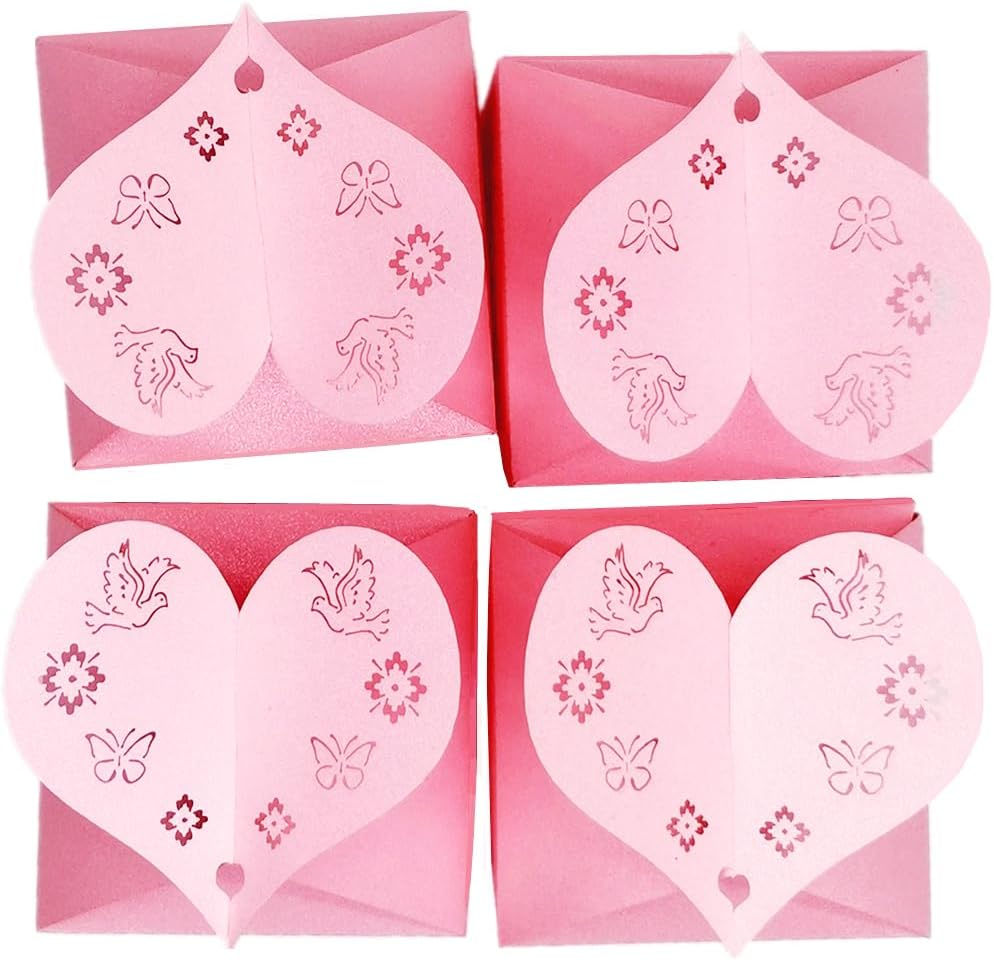 46 Pcs Candy Favor Boxes Laser Cut Flowers and Butterflies Peacock Dove Sing Creative Candy Chocolate Box Wedding Favors Box Baby Shower Favors Boxes Party Gifts Decors (Pink)