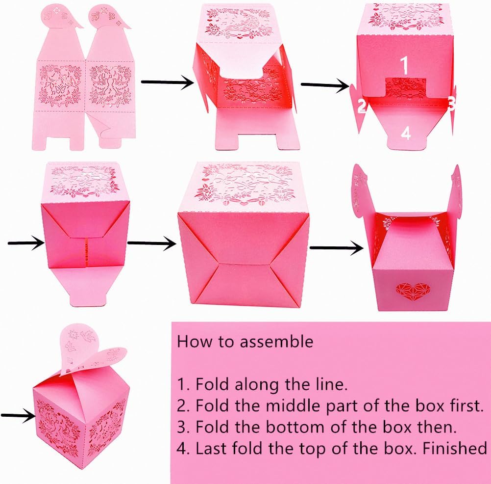 46 Pcs Candy Favor Boxes Laser Cut Flowers and Butterflies Peacock Dove Sing Creative Candy Chocolate Box Wedding Favors Box Baby Shower Favors Boxes Party Gifts Decors (Pink)