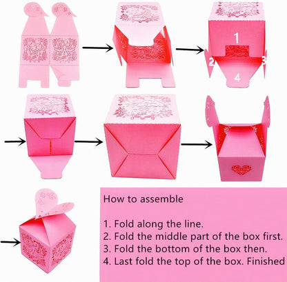 46 Pcs Candy Favor Boxes Laser Cut Flowers and Butterflies Peacock Dove Sing Creative Candy Chocolate Box Wedding Favors Box Baby Shower Favors Boxes Party Gifts Decors (Pink)