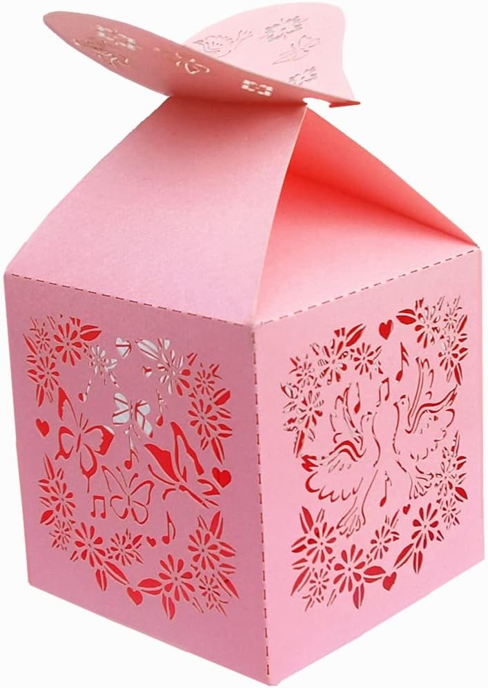 46 Pcs Candy Favor Boxes Laser Cut Flowers and Butterflies Peacock Dove Sing Creative Candy Chocolate Box Wedding Favors Box Baby Shower Favors Boxes Party Gifts Decors (Pink)