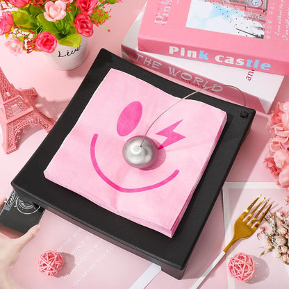 100Pcs Preppy Party Napkin Pink Checkered Smile Paper Napkins Disposable Dessert Dinner Hand Napkin for Birthday Bachelorette Party Supplies