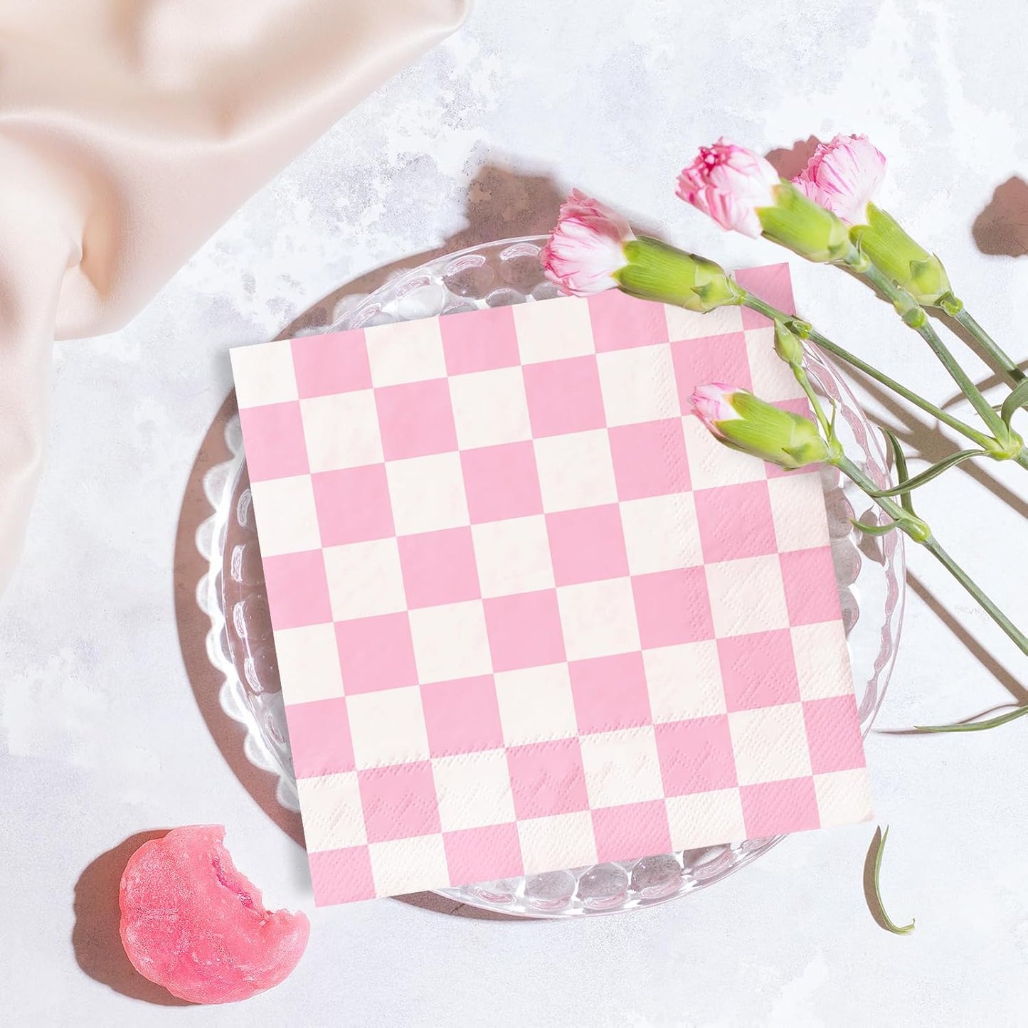 100Pcs Preppy Party Napkin Pink Checkered Smile Paper Napkins Disposable Dessert Dinner Hand Napkin for Birthday Bachelorette Party Supplies