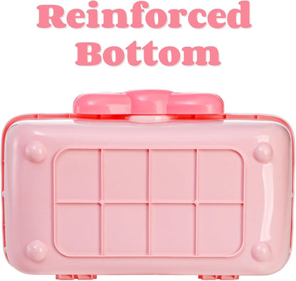 11" Three-Layer Multipurpose Storage Box, Clear Plastic Art Craft Organizer, Portable First Aids Case with Handle Trays for Kids, Sewing Makeup Nail Hair Accessories, Home School Office(Pink)