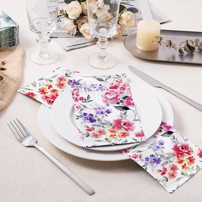 Decorative Paper Hand Towels Pink Flower Disposable Napkins for Bathroom, Guest Room & Kitchen, 3 Ply 4.3" x 7.5" Folded Seasonal Dinner Decorative for Wedding, Baby Shower Party, 50 Packs