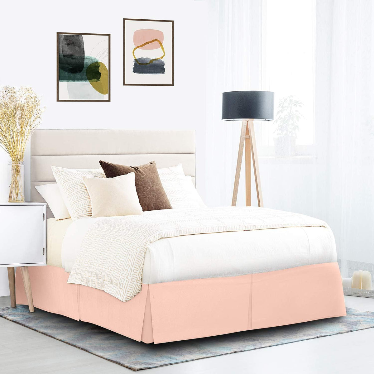 Luxury Queen Size Bedskirt 600TC 100% Egyptian Cotton Peach Bed Skirt Queen Size 16" Drop Length, Tailored Fit, Classic Pleated Style - Peach Solid