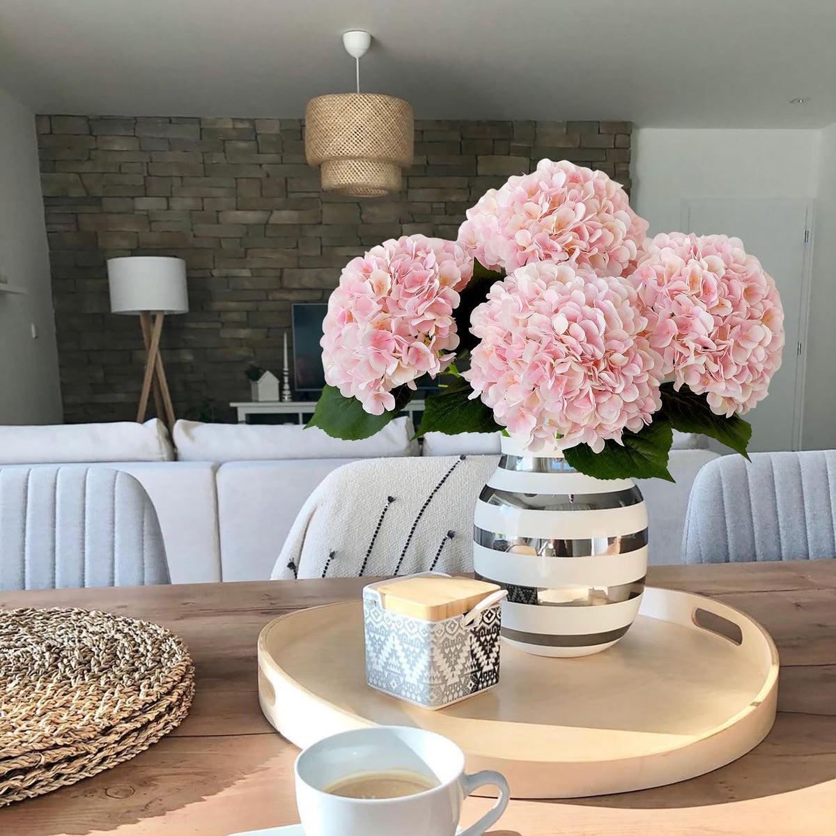 JINWOE Pink Flowers Silk Artificial Hydrangeas, 4Pcs 22" Lifelike Large Silk Flowers with Stems, Artificial Flowers for Wedding Bouquet Table Centerpieces Outdoor Home