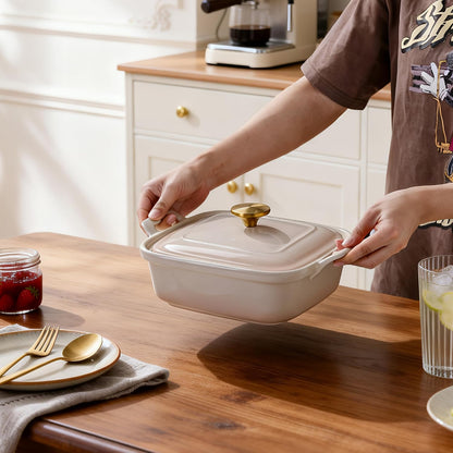 2 Qt Stoneware Casserole Dish with Lid & Handles, Baking Dish, Blush Pink