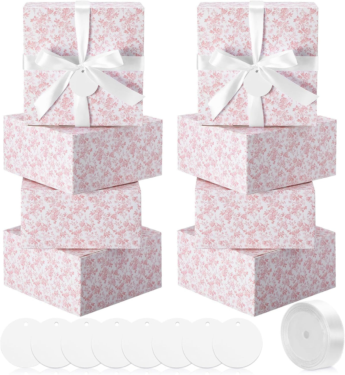 8 Pack Pink Floral bridesmaid proposal Gift Boxes with Ribbon