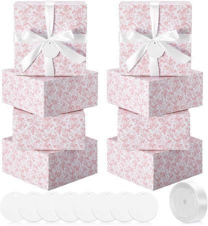 8 Pack Pink Floral bridesmaid proposal Gift Boxes with Ribbon