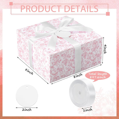 8 Pack Pink Floral bridesmaid proposal Gift Boxes with Ribbon