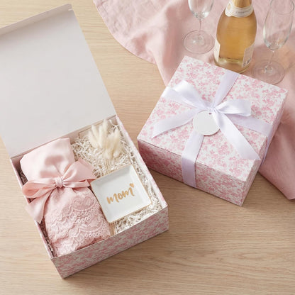 8 Pack Pink Floral bridesmaid proposal Gift Boxes with Ribbon