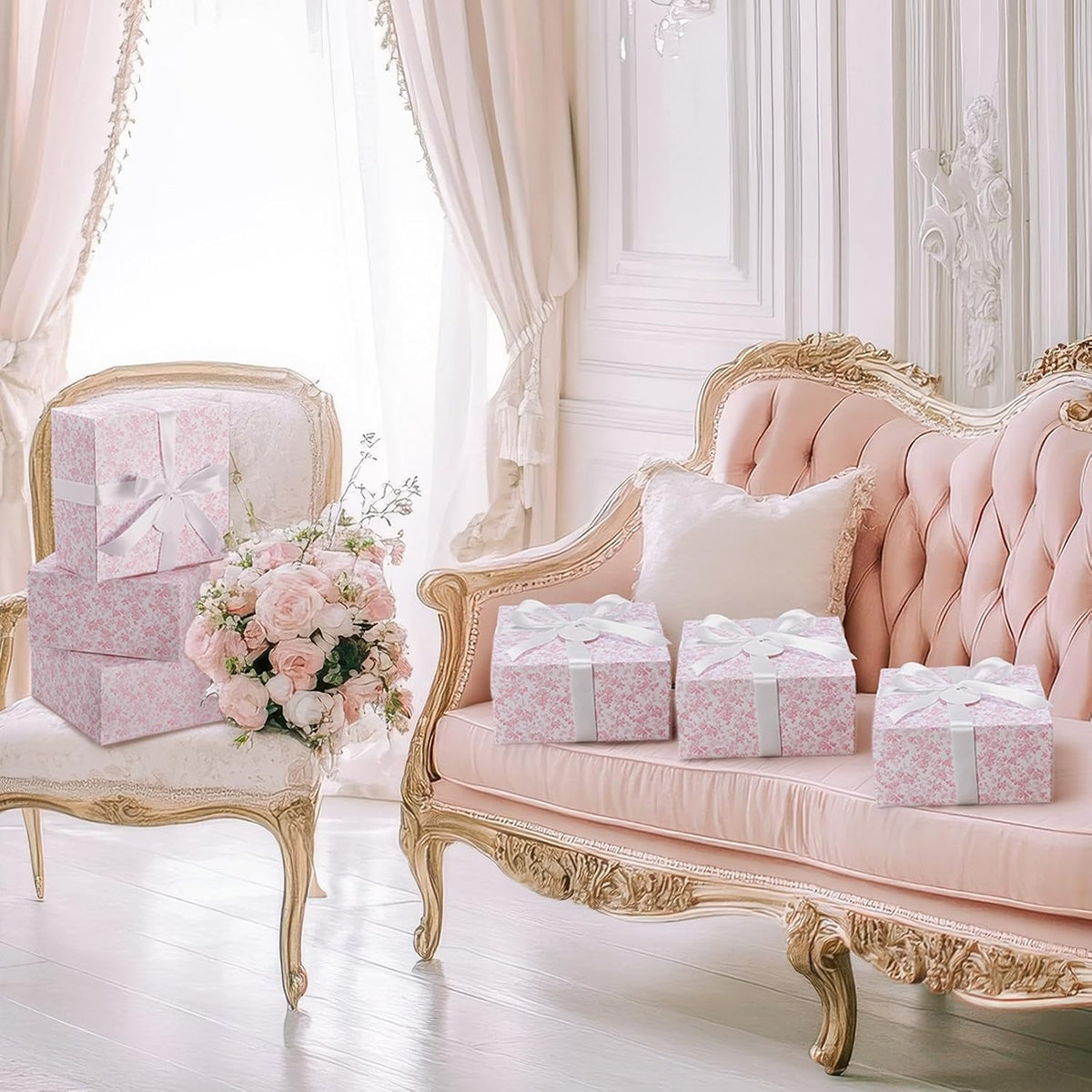 8 Pack Pink Floral bridesmaid proposal Gift Boxes with Ribbon