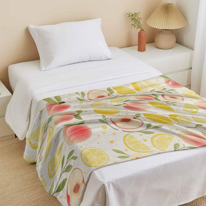 Cooling Blanket for Hot Sleepers, Summer Fruit Lightweight Breathable Summer Blanket, Spring Botanical Lemon Peach Rustic Double-Side Cool Throw Blankets for Sleeping Travel, 30"x40"