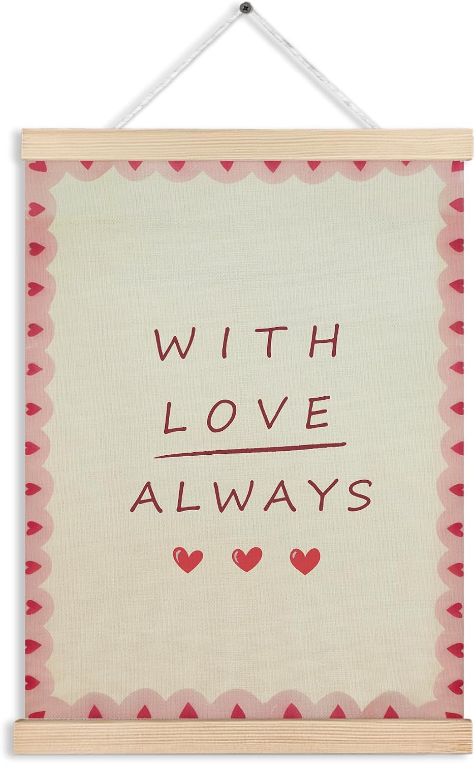 With Love Always Romantic Pastel Pink Wall Art Poster Framed, Coquette Preppy Heart Eclectic Cream and Pink Hanging Wall Decor for Girls Dorm Room Bedroom, Love Wall Art, 12x16 Inches