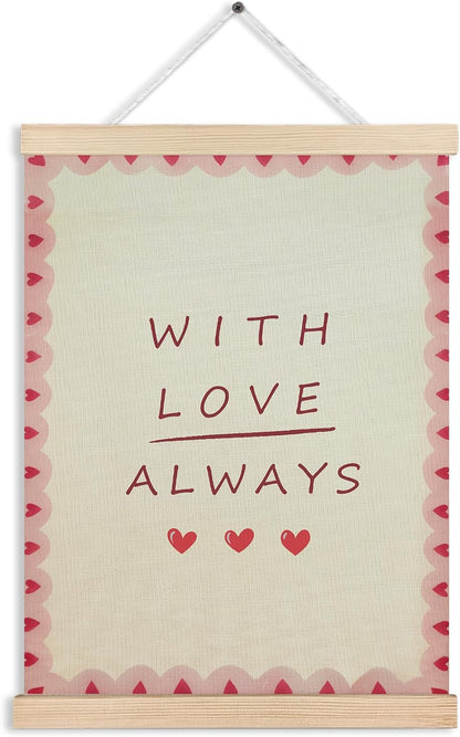 With Love Always Romantic Pastel Pink Wall Art Poster Framed, Coquette Preppy Heart Eclectic Cream and Pink Hanging Wall Decor for Girls Dorm Room Bedroom, Love Wall Art, 12x16 Inches