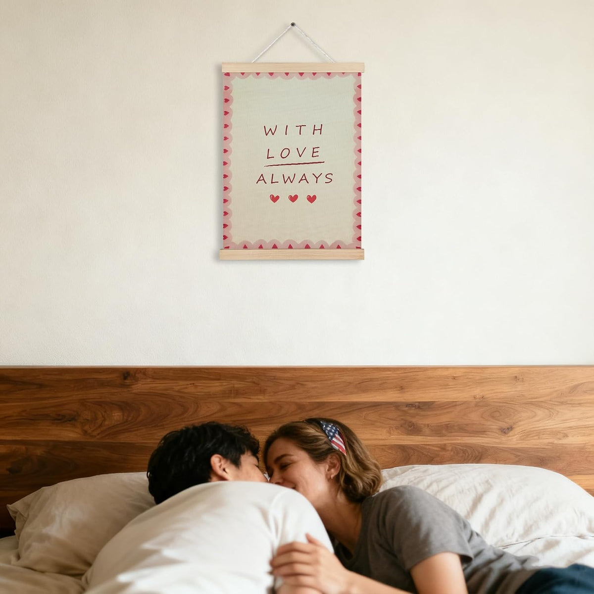 With Love Always Romantic Pastel Pink Wall Art Poster Framed, Coquette Preppy Heart Eclectic Cream and Pink Hanging Wall Decor for Girls Dorm Room Bedroom, Love Wall Art, 12x16 Inches