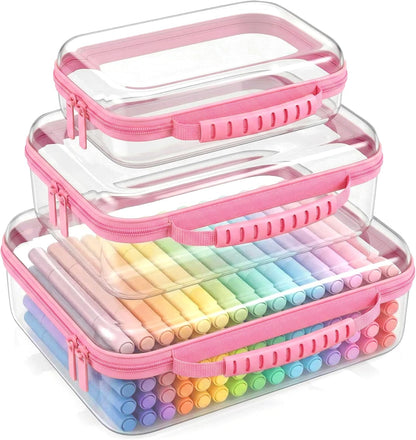 Clear Hard Shell Organizer Cases, 3 Pack with Handle