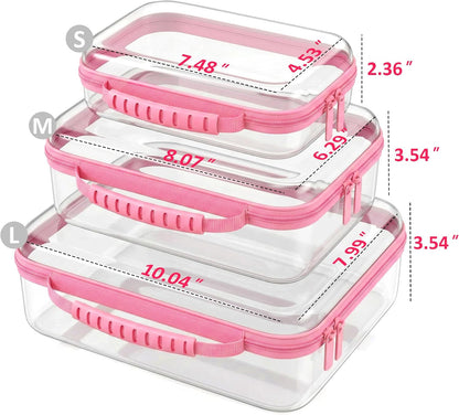 Clear Hard Shell Organizer Cases, 3 Pack with Handle