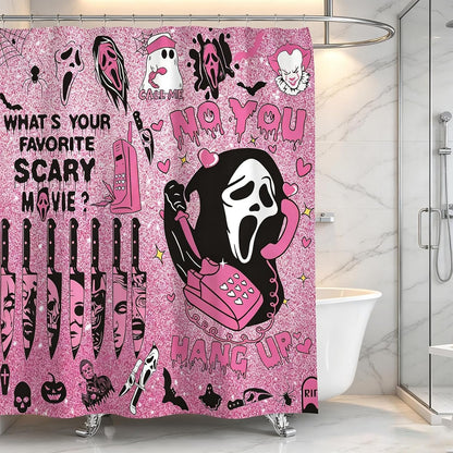4Pcs Halloween Bathroom Decor, Gothic Pink Scary Shower Curtain Set,Halloween Rug,Halloween Shower Curtain