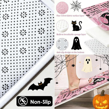4Pcs Halloween Bathroom Decor, Gothic Pink Scary Shower Curtain Set,Halloween Rug,Halloween Shower Curtain