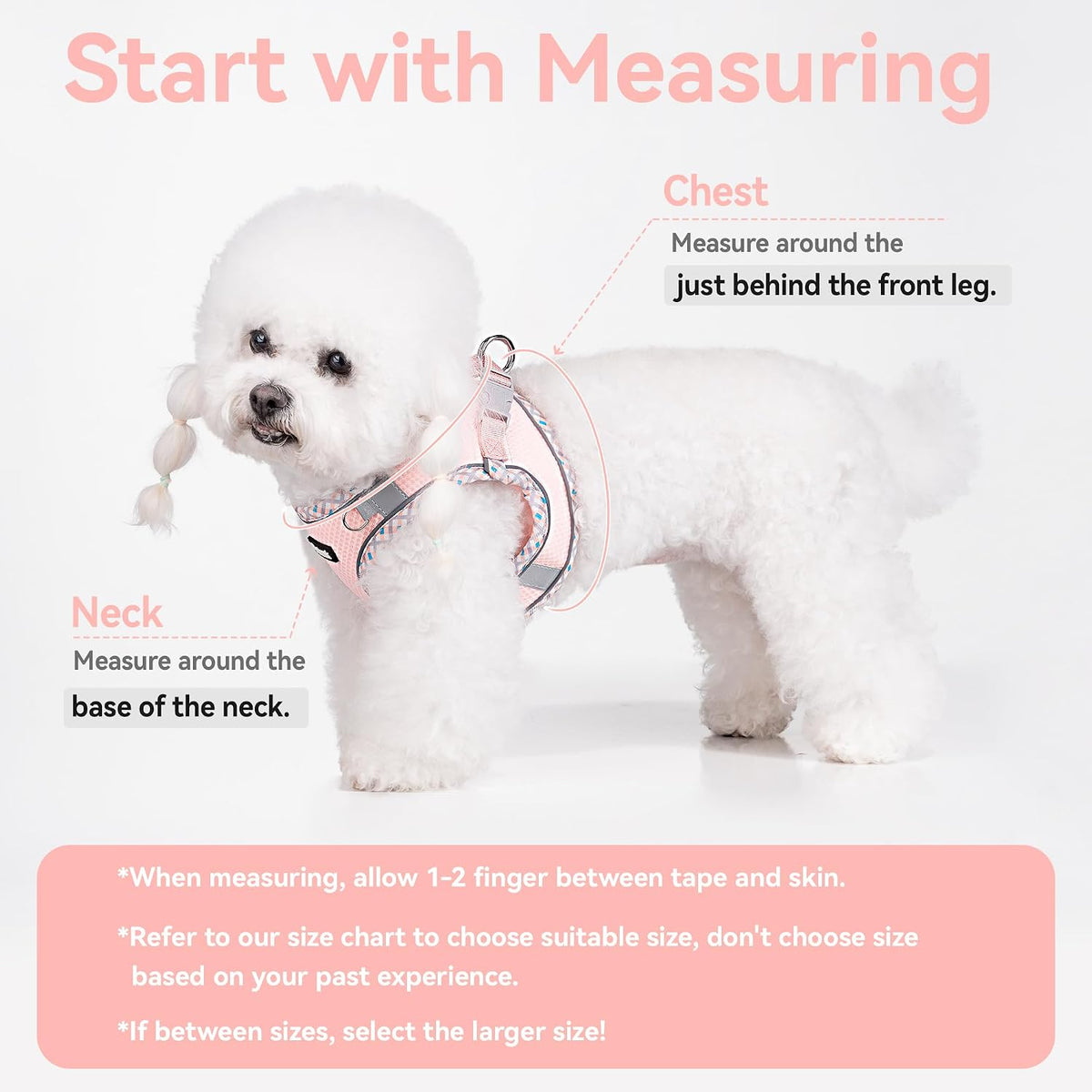 Petank Dog Harness (Pink, L) - Jacquard Mesh, Velcro Design, Reflective Strip, No Pull, Puppy Harness and Leash Set, Small to Medium Dogs, Walking, Running, Training