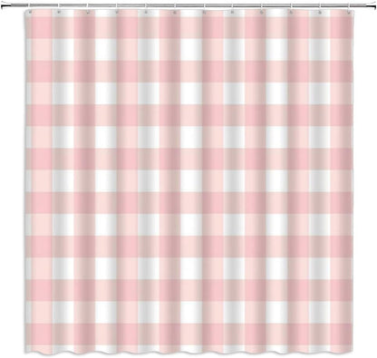 Pink White Gingham Shower Curtain,70" Wx70 H