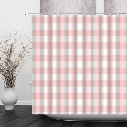Pink White Gingham Shower Curtain,70" Wx70 H