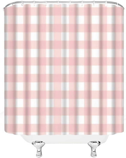 Pink White Gingham Shower Curtain,70" Wx70 H