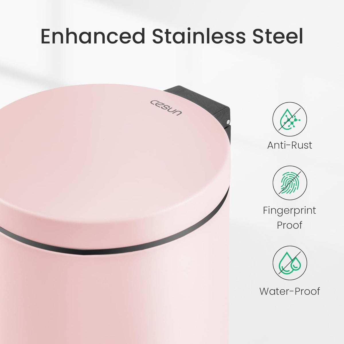 Small Round Bathroom Trash Can with Lid Soft Close, 1.2 Gal, Pink