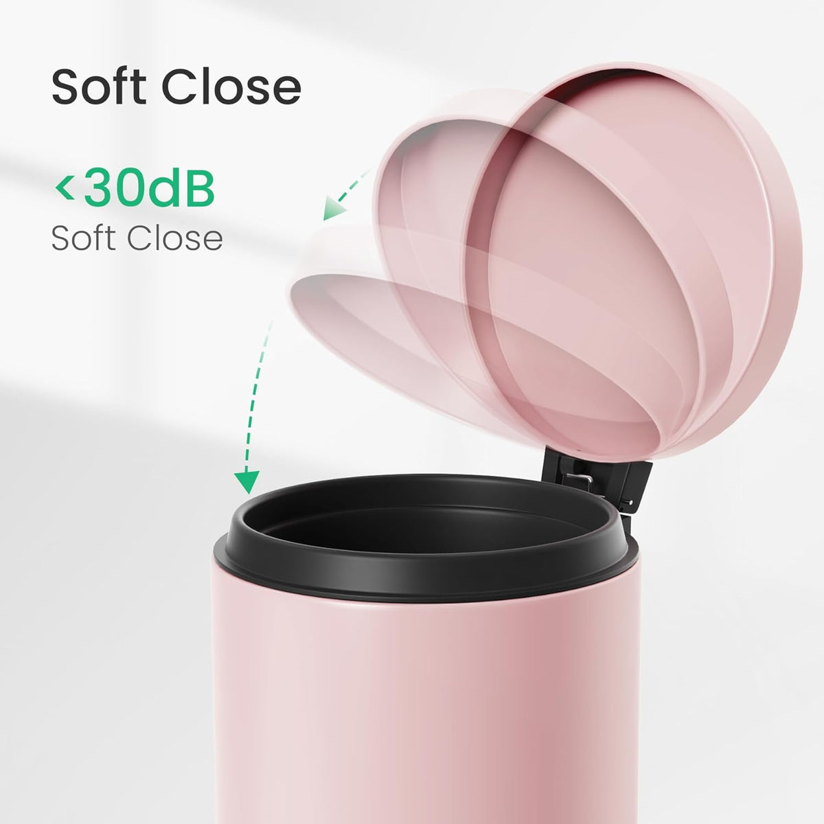Small Round Bathroom Trash Can with Lid Soft Close, 1.2 Gal, Pink