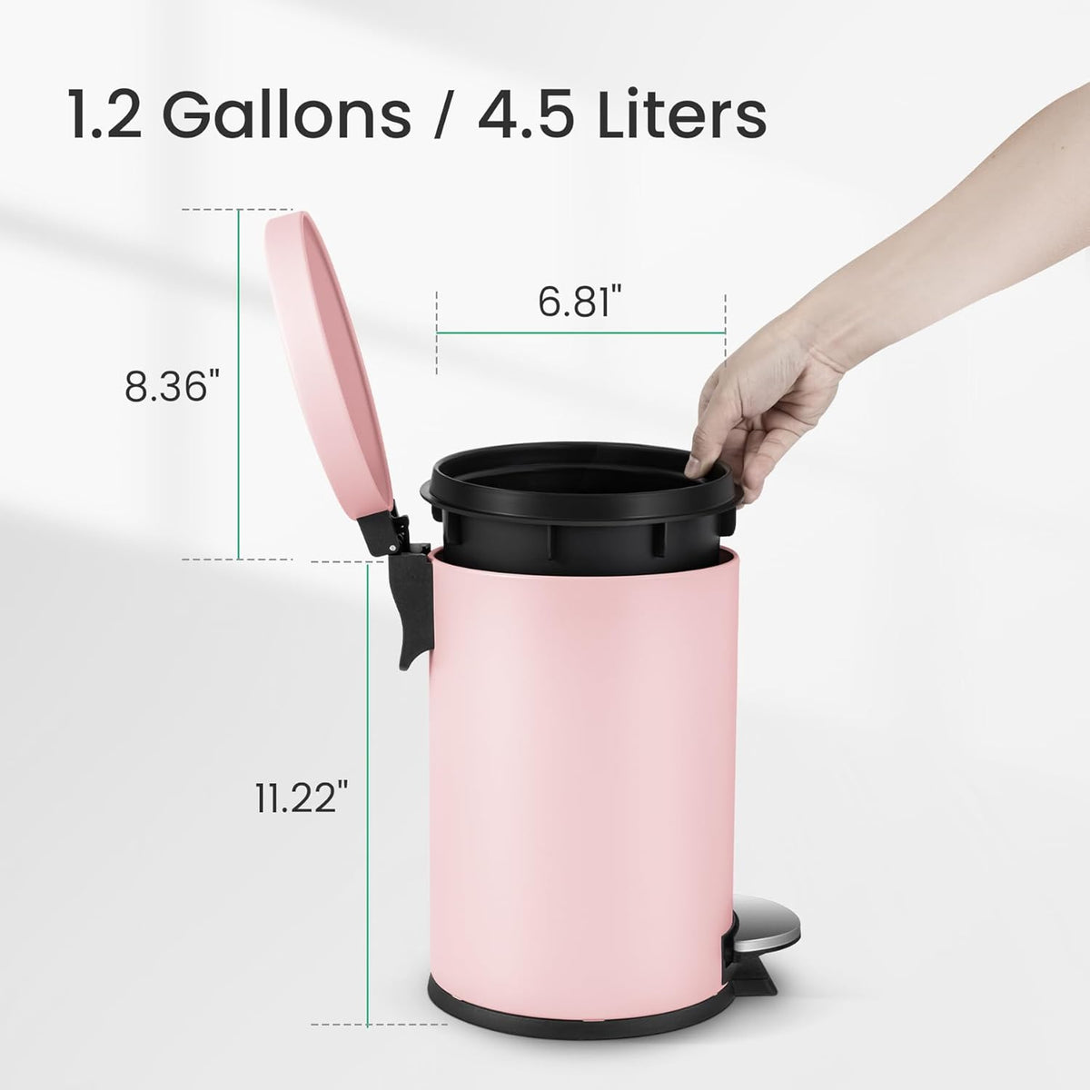 Small Round Bathroom Trash Can with Lid Soft Close, 1.2 Gal, Pink