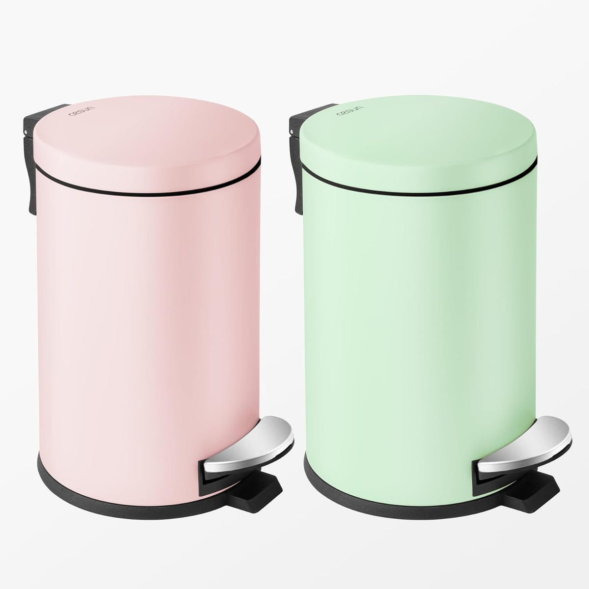 Small Round Bathroom Trash Can with Lid Soft Close, 1.2 Gal, Pink