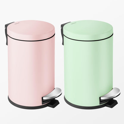 Small Round Bathroom Trash Can with Lid Soft Close, 1.2 Gal, Pink