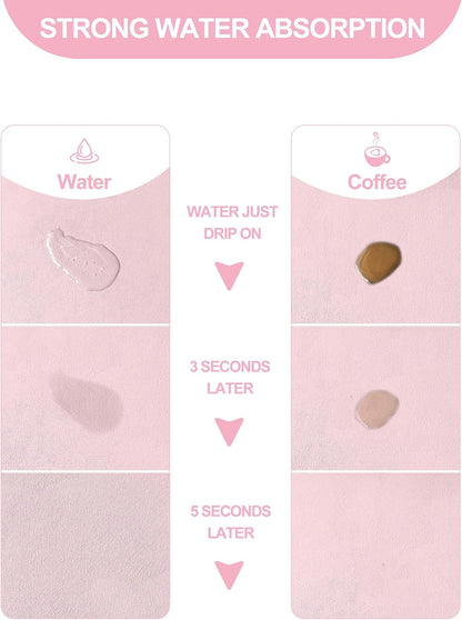 Dish Drying Mat for Kitchen Counter, 12"x19" Pad with Rubber Backed (Pink)