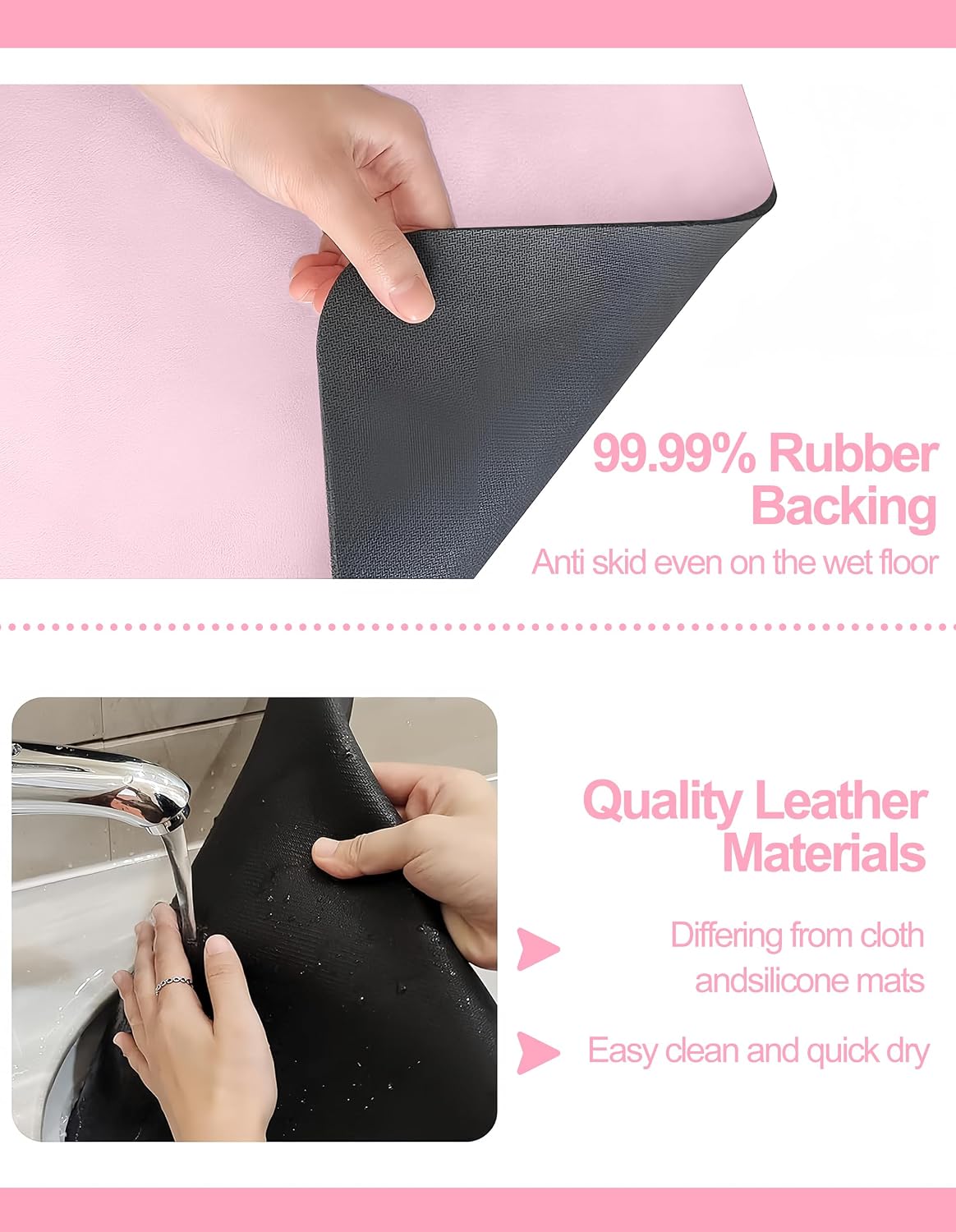 Dish Drying Mat for Kitchen Counter, 12"x19" Pad with Rubber Backed (Pink)
