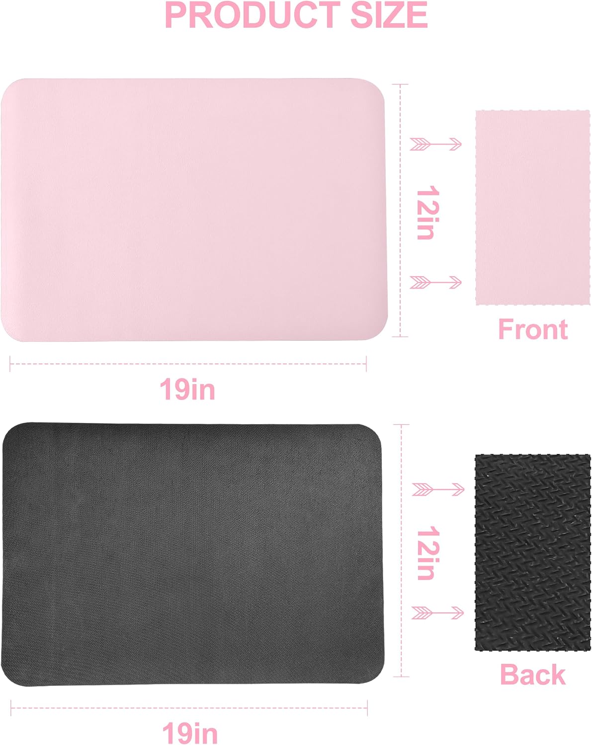 Dish Drying Mat for Kitchen Counter, 12"x19" Pad with Rubber Backed (Pink)
