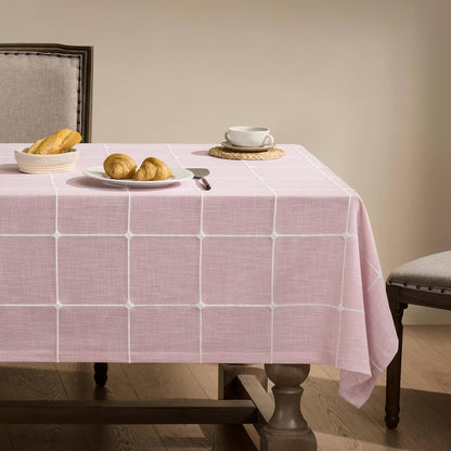 ZeeMart Grid Embroidered Rectangle Hemmed Tablecloths 60x84in, Pink