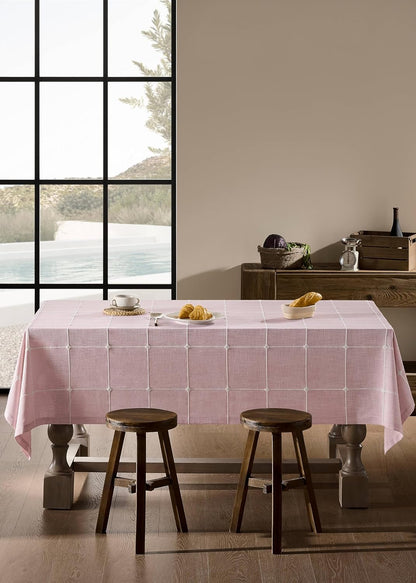 ZeeMart Grid Embroidered Rectangle Hemmed Tablecloths 60x84in, Pink