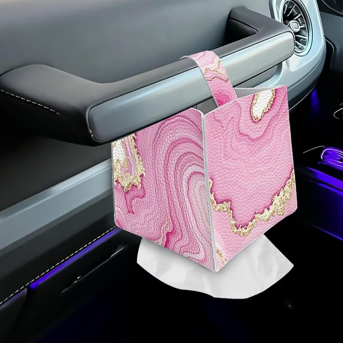 Pink Marble Tissue Box Cover Leather PU Modern Square Tissue Box Holder for Bathroom Bedroom, Square Cube Tissue Box Covers Modern Decorative for Bathroom Night Stand